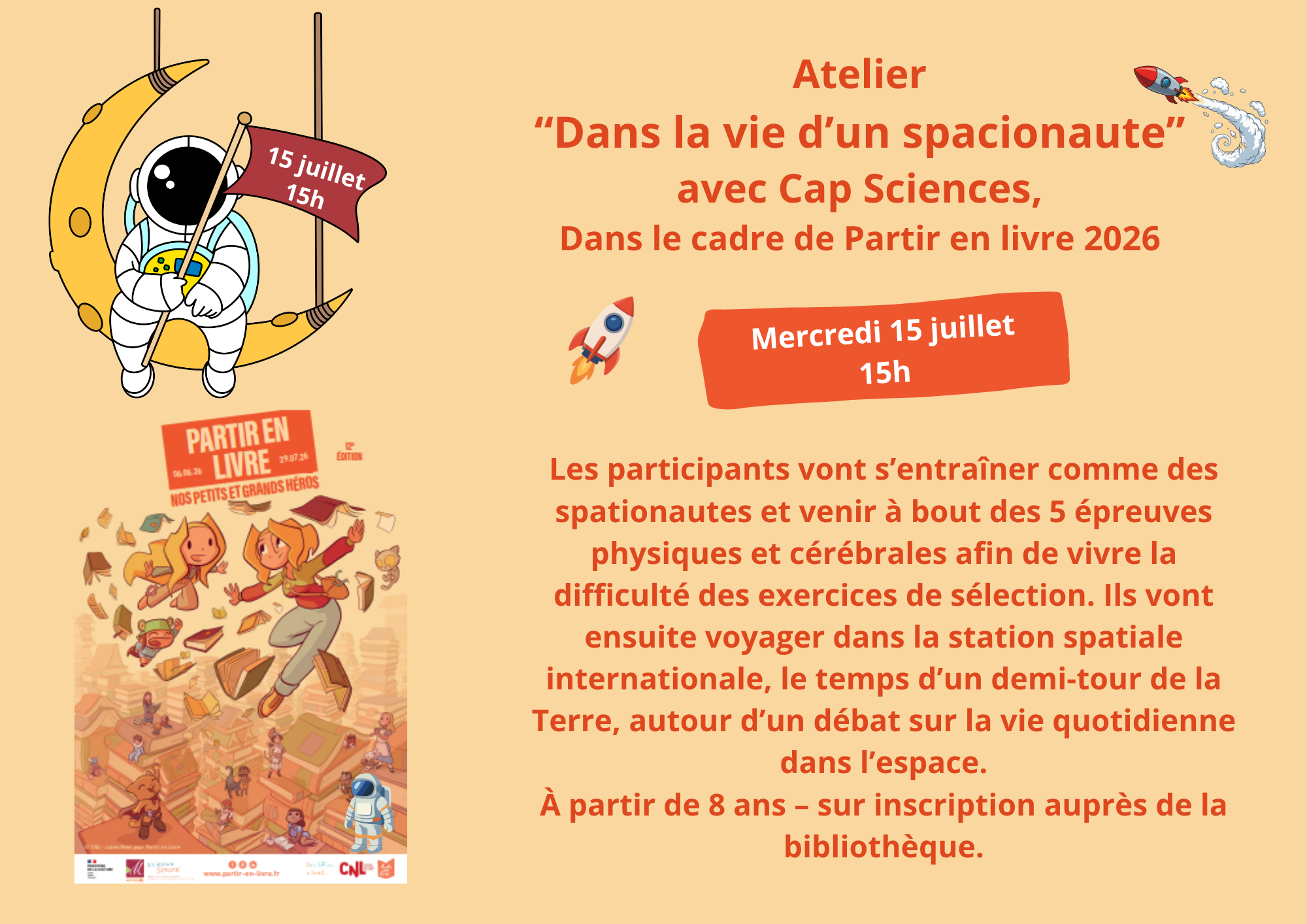 affiche atelier dans la peau d'un spacionautes par Cap Sciences bibliothèque de Castres Gironde